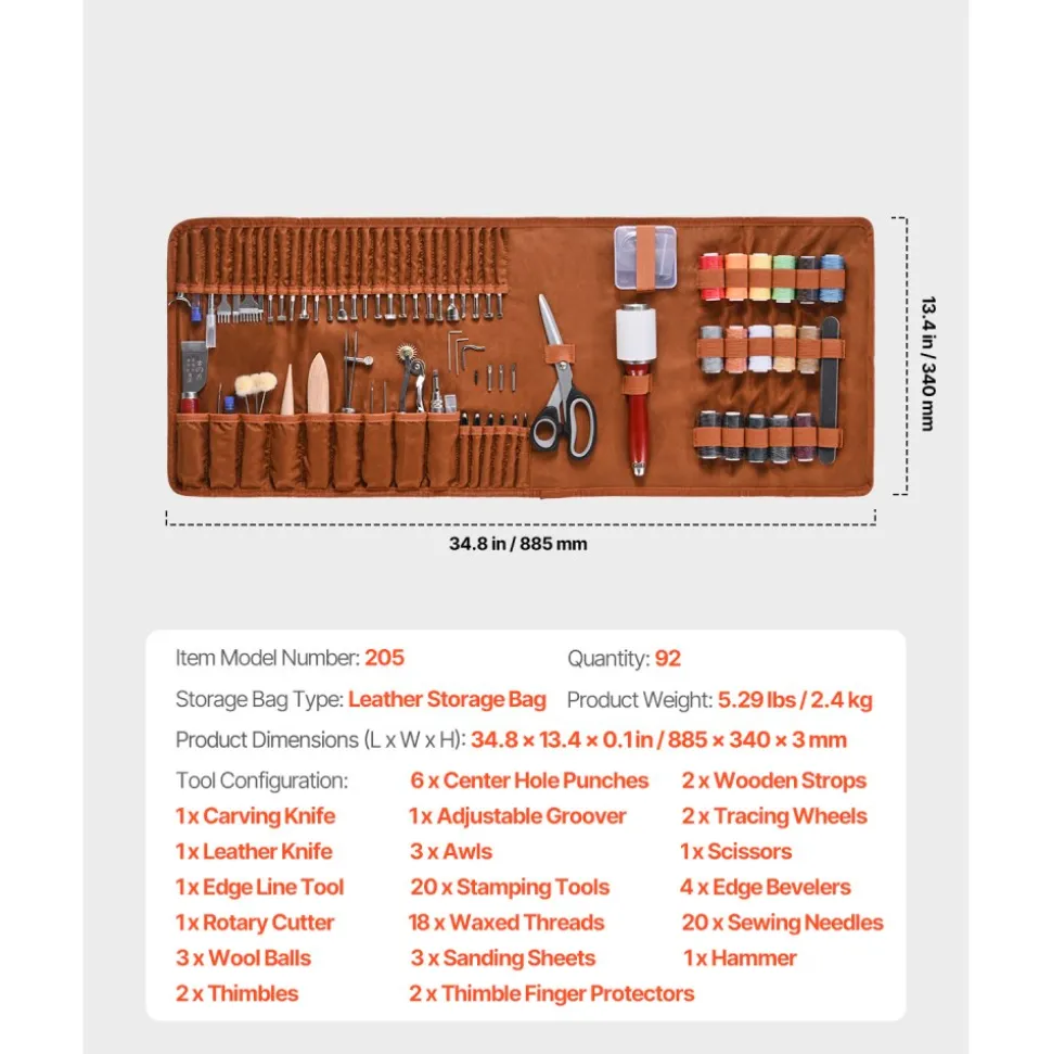 VEVOR Leather Working Tools Kit, 92 PCS Leather Craft Tools with Portable Leather Storage Bag, Engraving Punching Sewing Stamping Sanding Tools, Ideal for Beginners DIY Enthusiasts and Professionals