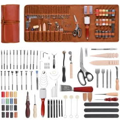 VEVOR Leather Working Tools Kit, 92 PCS Leather Craft Tools with Portable Leather Storage Bag, Engraving Punching Sewing Stamping Sanding Tools, Ideal for Beginners DIY Enthusiasts and Professionals