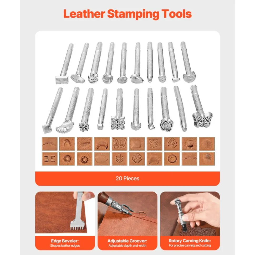 VEVOR Leather Working Tools Kit, 92 PCS Leather Craft Tools with Portable Leather Storage Bag, Engraving Punching Sewing Stamping Sanding Tools, Ideal for Beginners DIY Enthusiasts and Professionals