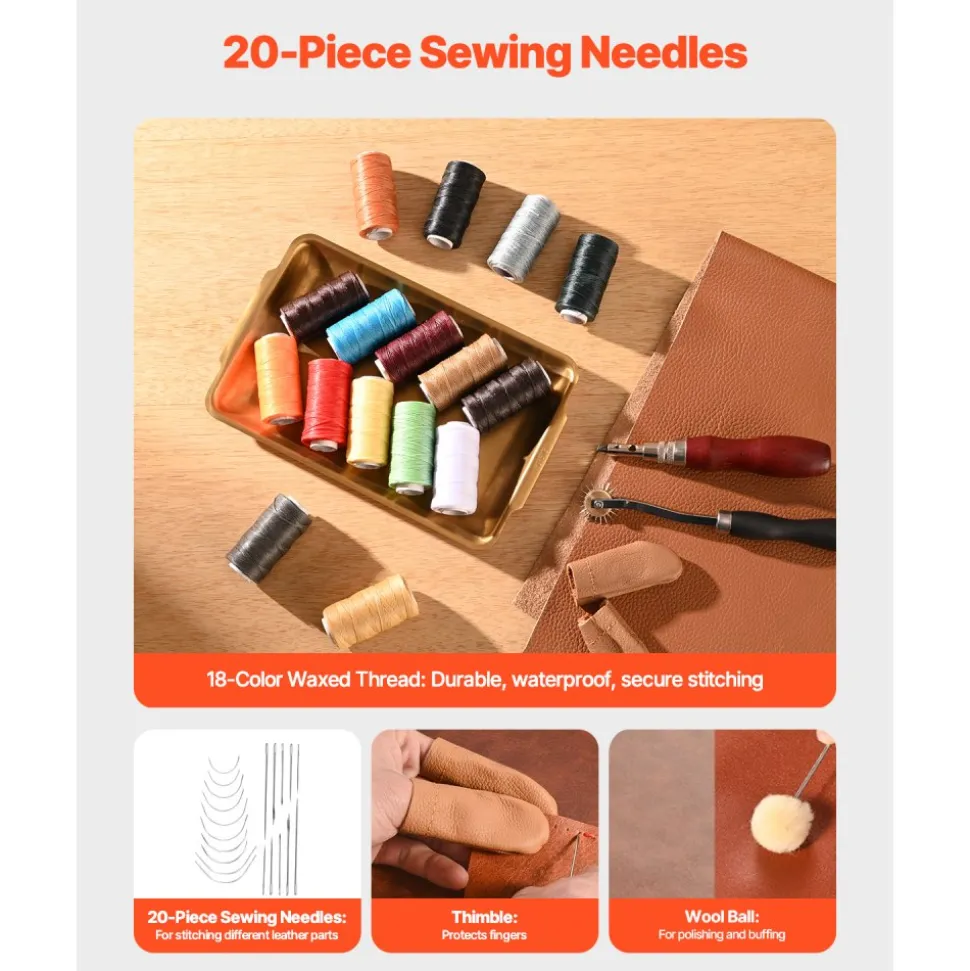 VEVOR Leather Working Tools Kit, 92 PCS Leather Craft Tools with Portable Leather Storage Bag, Engraving Punching Sewing Stamping Sanding Tools, Ideal for Beginners DIY Enthusiasts and Professionals