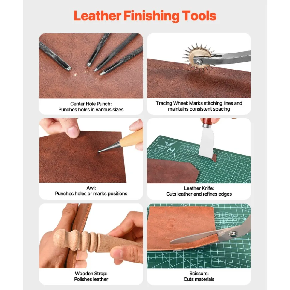 VEVOR Leather Working Tools Kit, 92 PCS Leather Craft Tools with Portable Leather Storage Bag, Engraving Punching Sewing Stamping Sanding Tools, Ideal for Beginners DIY Enthusiasts and Professionals