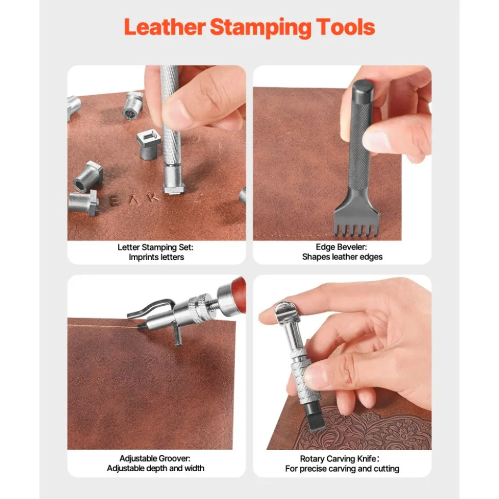 VEVOR Leather Working Tools Kit, 61 PCS Leather Craft Tools with Portable Canvas Storage Bag, Engraving Punching Sewing Stamping Sanding Tools, Ideal for Beginners DIY Enthusiasts and Professionals