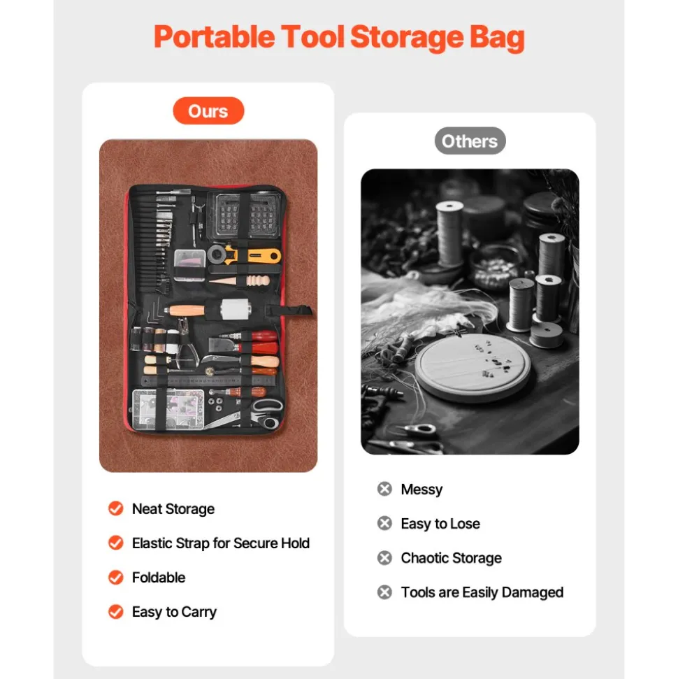 VEVOR Leather Working Tools Kit, 61 PCS Leather Craft Tools with Portable Canvas Storage Bag, Engraving Punching Sewing Stamping Sanding Tools, Ideal for Beginners DIY Enthusiasts and Professionals