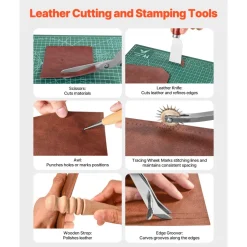 VEVOR Leather Working Tools Kit, 72 PCS Leather Craft Tools with Portable Leather Storage Bag, Engraving Punching Sewing Stamping Sanding Tools, Ideal for Beginners DIY Enthusiasts and Professionals