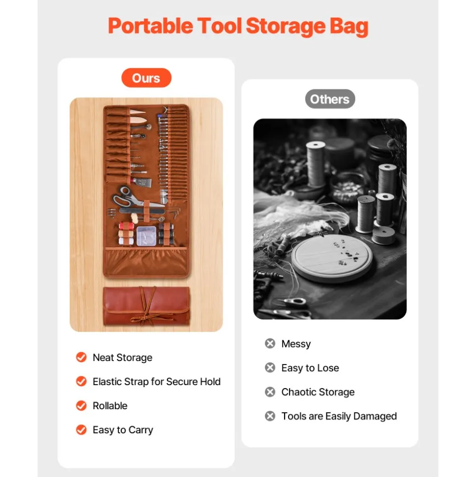 VEVOR Leather Working Tools Kit, 72 PCS Leather Craft Tools with Portable Leather Storage Bag, Engraving Punching Sewing Stamping Sanding Tools, Ideal for Beginners DIY Enthusiasts and Professionals