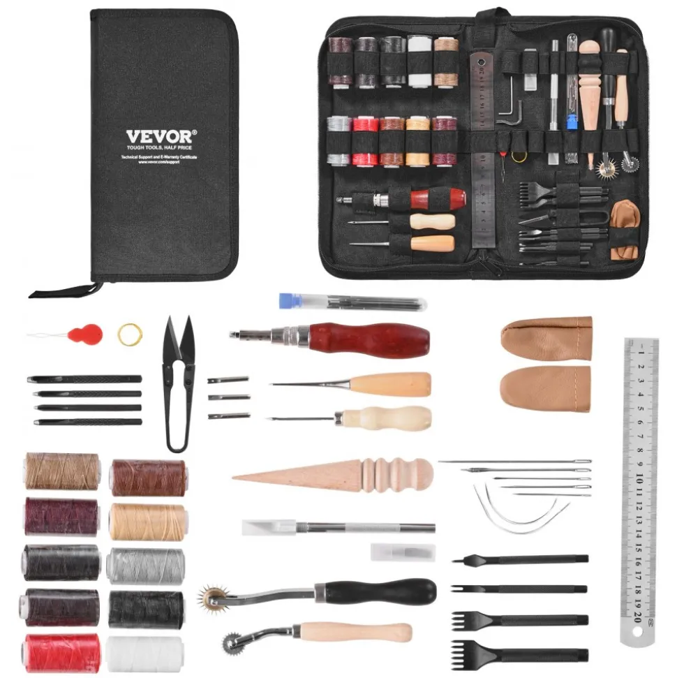 VEVOR Leather Working Tools Kit, 38 PCS Leather Craft Tools with Portable Canvas Storage Bag, Engraving Punching Sewing Stamping Cutting Tools, Ideal for Beginners DIY Enthusiasts and Professionals