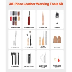 VEVOR Leather Working Tools Kit, 38 PCS Leather Craft Tools with Portable Canvas Storage Bag, Engraving Punching Sewing Stamping Cutting Tools, Ideal for Beginners DIY Enthusiasts and Professionals