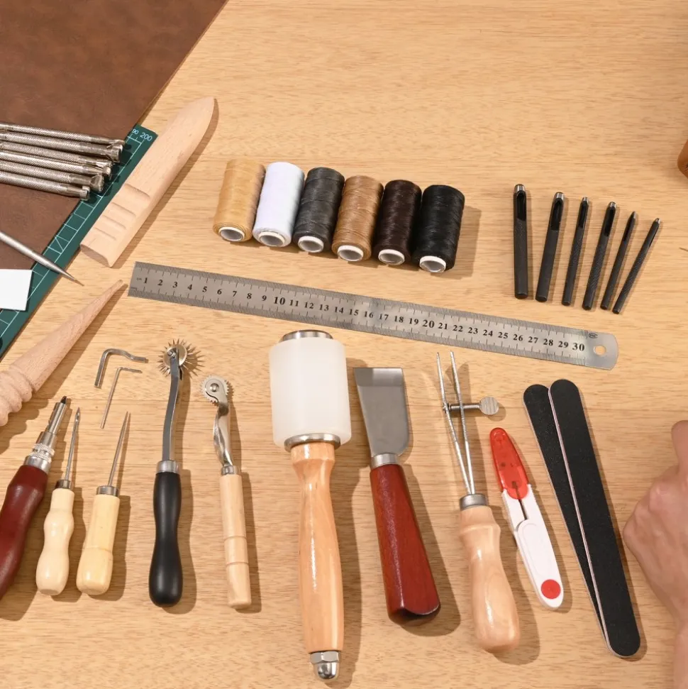 VEVOR Leather Working Tools Kit, 59 PCS Leather Craft Tools with Portable Canvas Storage Bag, Engraving Punching Sewing Stamping Sanding Tools, Ideal for Beginners DIY Enthusiasts and Professionals