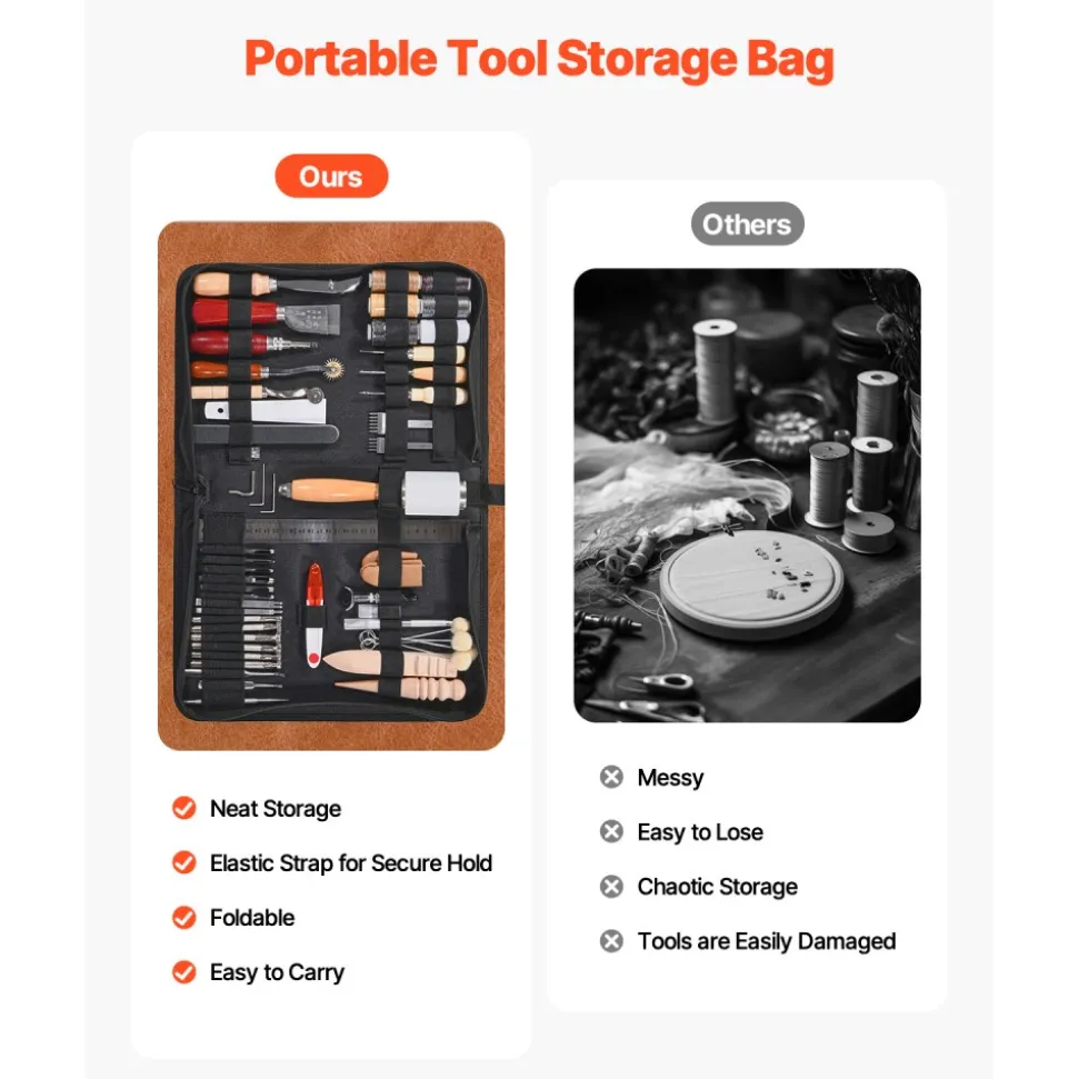 VEVOR Leather Working Tools Kit, 59 PCS Leather Craft Tools with Portable Canvas Storage Bag, Engraving Punching Sewing Stamping Sanding Tools, Ideal for Beginners DIY Enthusiasts and Professionals