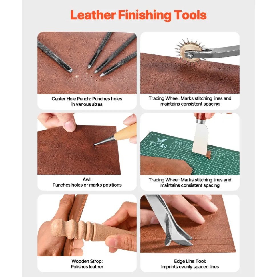 VEVOR Leather Working Tools Kit, 59 PCS Leather Craft Tools with Portable Canvas Storage Bag, Engraving Punching Sewing Stamping Sanding Tools, Ideal for Beginners DIY Enthusiasts and Professionals