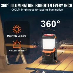VEVOR LED Camping Lantern, All-in-one, 1000LM, 360° Illumination, 4 Lighting Modes, Battery Powered Light, Outdoor Robust Flashlight, Built to Last Light, Ideal for Hiking Fishing Outages Repairs