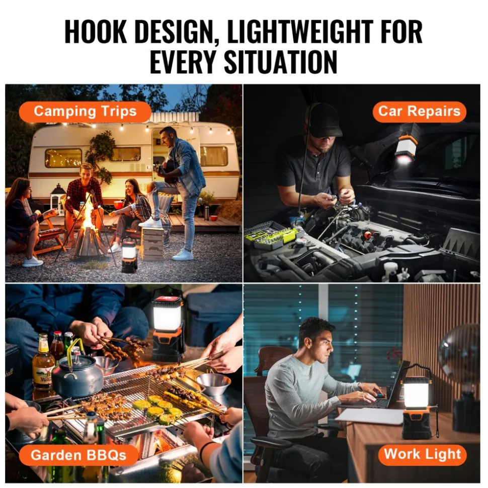 VEVOR LED Camping Lantern, All-in-one, 1000LM, 360° Illumination, 4 Lighting Modes, Battery Powered Light, Outdoor Robust Flashlight, Built to Last Light, Ideal for Hiking Fishing Outages Repairs