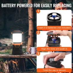 VEVOR LED Camping Lantern, All-in-one, 1000LM, 360° Illumination, 4 Lighting Modes, Battery Powered Light, Outdoor Robust Flashlight, Built to Last Light, Ideal for Hiking Fishing Outages Repairs