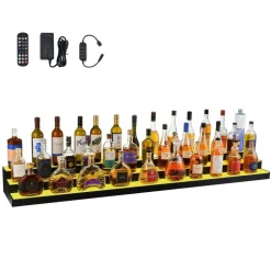 VEVOR LED Lighted Liquor Bottle Display, 2 Tiers 40 Inch Commercial Illuminated Home Bar Shelf, 2 Steps Whiskey Rack Stand, Acrylic Drink Shelves with RF Remote & App Control, and Multicolor lighting