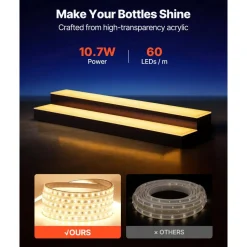 VEVOR LED Lighted Liquor Bottle Display, 2 Tiers 16 Inch Commercial Illuminated Home Bar Shelf, 2 Steps Whiskey Rack Stand, Acrylic Drink Shelves with RF Remote & App Control, and Multicolor lighting
