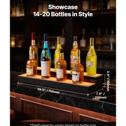 VEVOR LED Lighted Liquor Bottle Display, 2 Tiers 30 inches, Supports USB, Acrylic Illuminated Home Bar Shelf Display with RF Remote & App Control, 9 Static Colors, Timing Mode, for 14-20 Bottles