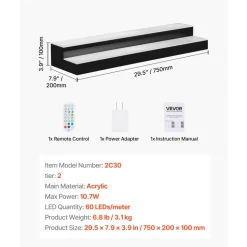 VEVOR LED Lighted Liquor Bottle Display, 2 Tiers 30 inches, Supports USB, Acrylic Illuminated Home Bar Shelf Display with RF Remote & App Control, 9 Static Colors, Timing Mode, for 14-20 Bottles