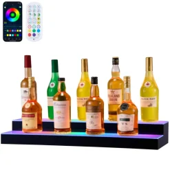 VEVOR LED Lighted Liquor Bottle Display, 2 Tiers 30 inches, Supports USB, Acrylic Illuminated Home Bar Shelf Display with RF Remote & App Control, 9 Static Colors, Timing Mode, for 14-20 Bottles