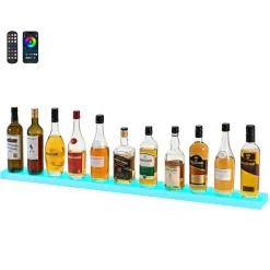 VEVOR LED Lighted Liquor Bottle Display, 2-Tier 16 Inch Whiskey Rack, Supports USB, Illuminated Home Bar Shelf with RF Remote & App Control, 7 Static Colors, Acrylic+ Wood Lighted Shelf for 8 Bottles