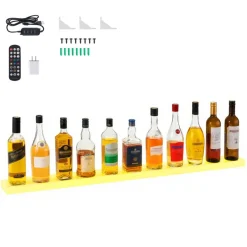 VEVOR LED Lighted Liquor Bottle Display, 2-Tier 16 Inch Whiskey Rack, Supports USB, Illuminated Home Bar Shelf with RF Remote & App Control, 7 Static Colors, Acrylic+ Wood Lighted Shelf for 8 Bottles