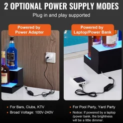 VEVOR LED Lighted Liquor Bottle Display, 2 Tiers 40 inches, Supports USB, Acrylic Illuminated Home Bar Shelf Display with RF Remote & App Control, 9 Static Colors, Timing Mode, for 20-28 Bottles