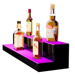 VEVOR LED Lighted Liquor Bottle Display, 2 Tiers 40 inches, Supports USB, Acrylic Illuminated Home Bar Shelf Display with RF Remote & App Control, 9 Static Colors, Timing Mode, for 20-28 Bottles