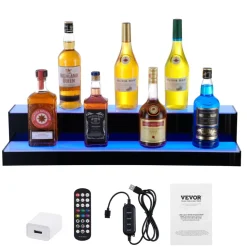 VEVOR LED Lighted Liquor Bottle Display, 2 Tiers 40 inches, Supports USB, Acrylic Illuminated Home Bar Shelf Display with RF Remote & App Control, 9 Static Colors, Timing Mode, for 20-28 Bottles