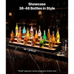 VEVOR LED Lighted Liquor Bottle Display, 3 Tiers 24 Inch Commercial Illuminated Home Bar Shelf, 3 Steps Whiskey Rack Stand, Acrylic Drink Shelves with RF Remote & App Control, and Multicolor lighting