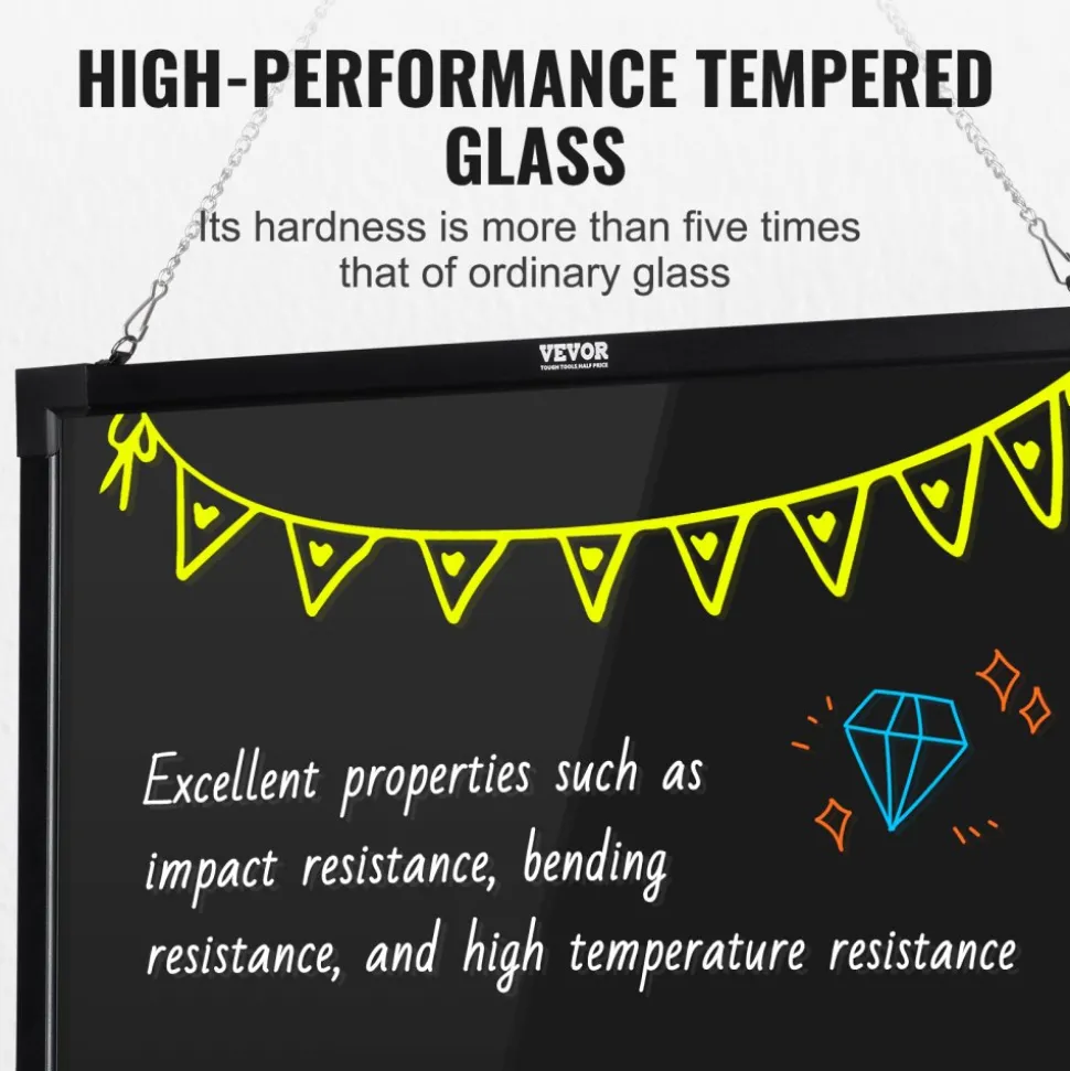 VEVOR LED Message Writing Board, 32"x24" Illuminated Erasable Lighted Chalkboard, Neon Effect Menu Sign Board, Drawing Board with 8 Fluorescent Chalk Markers and Remote Contro Tested toStandards