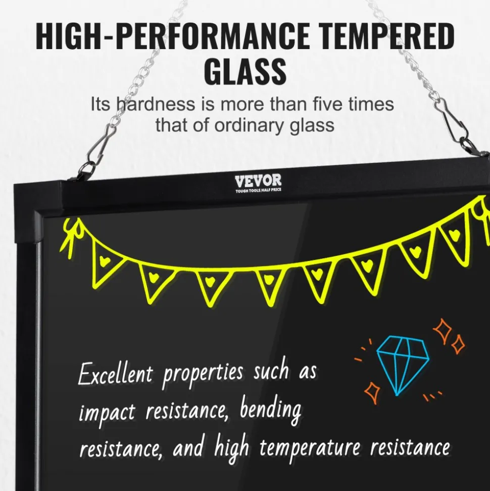 VEVOR LED Message Writing Board, 24"x16" Illuminated Erasable Lighted Chalkboard, Neon Effect Menu Sign Board, Drawing Board with 8 Fluorescent Chalk Markers and Remote Tested to UL Standards