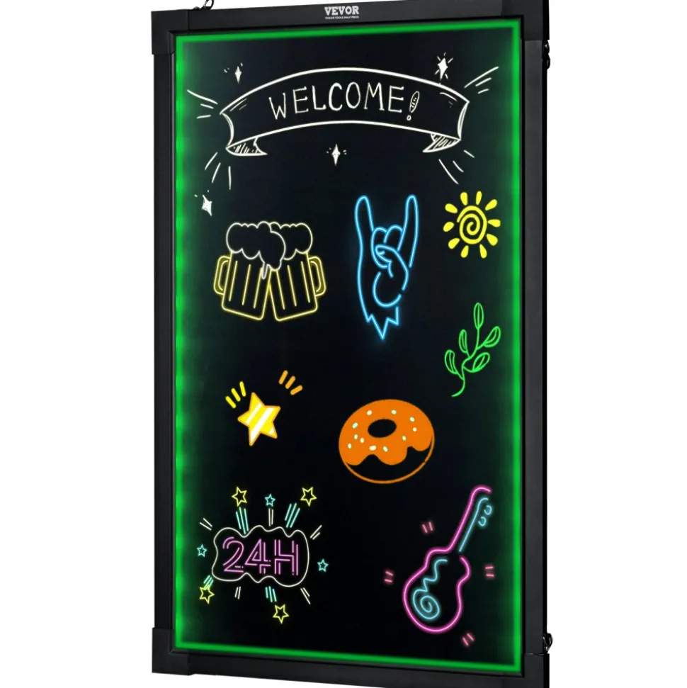 VEVOR LED Message Writing Board, 24"x16" Illuminated Erasable Lighted Chalkboard, Neon Effect Menu Sign Board, Drawing Board with 8 Fluorescent Chalk Markers and Remote Tested to UL Standards