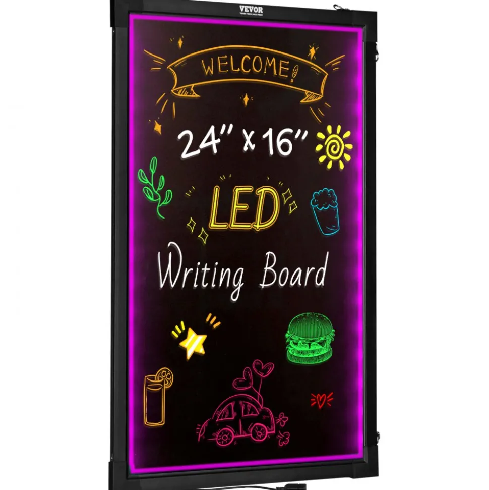 VEVOR LED Message Writing Board, 24"x16" Illuminated Erasable Lighted Chalkboard, Neon Effect Menu Sign Board, Drawing Board with 8 Fluorescent Chalk Markers and Remote Tested to UL Standards