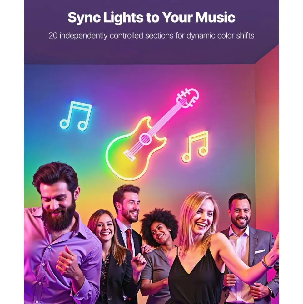 VEVOR LED Neon Rope Light, 16.4 ft, Flexible RGB-IC LED Strip Light, Control with App/Remote, Works with Alexa & Google Assistant, Music Syncing, Custom DIY Neon Flex Lights, for Bedroom Gaming Indoor