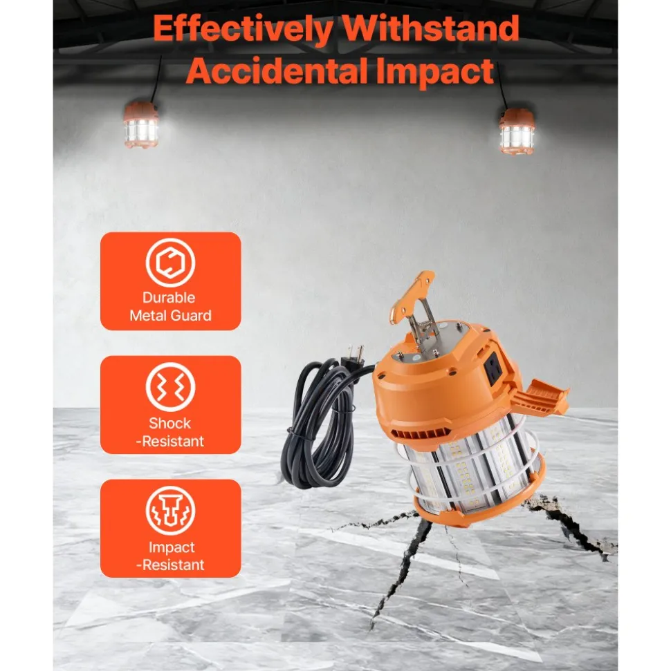 VEVOR LED Temporary Work Light, 100W, 14400 lm, 5000K Durable & Water-Resistant, Linkable up to 8 Units, Ceiling or Stand Job Site Illumination for Construction Sites, Workshops, Indoor & Outdoor Use
