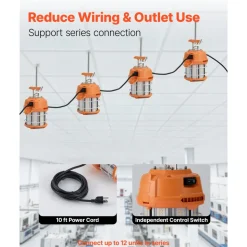 VEVOR LED Temporary Work Light, 100W, 14400 lm, 5000K Durable & Water-Resistant, Linkable up to 8 Units, Ceiling or Stand Job Site Illumination for Construction Sites, Workshops, Indoor & Outdoor Use