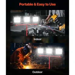 VEVOR LED Work Light with Stand, 21000 Lumens, Three-Head Portable Camping Light with Individual Switch, Tripod Stand, 10.83 ft Power Cord, for Indoor Outdoor Job Site Construction, IP65 Waterproof