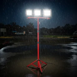 VEVOR LED Work Light with Stand, 21000 Lumens, Three-Head Portable Camping Light with Individual Switch, Tripod Stand, 10.83 ft Power Cord, for Indoor Outdoor Job Site Construction, IP65 Waterproof