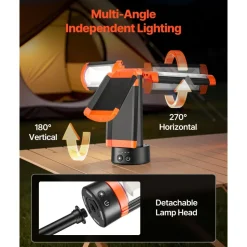 VEVOR LED Work Light with Stand, 10Ah, Rechargeable Cordless Camping Light, with 3 Lamp Heads, Detachable Tripod Stand, 2200 Lumens 3000K-6500K Dimmable, Portable Construction Lighting for Job Site