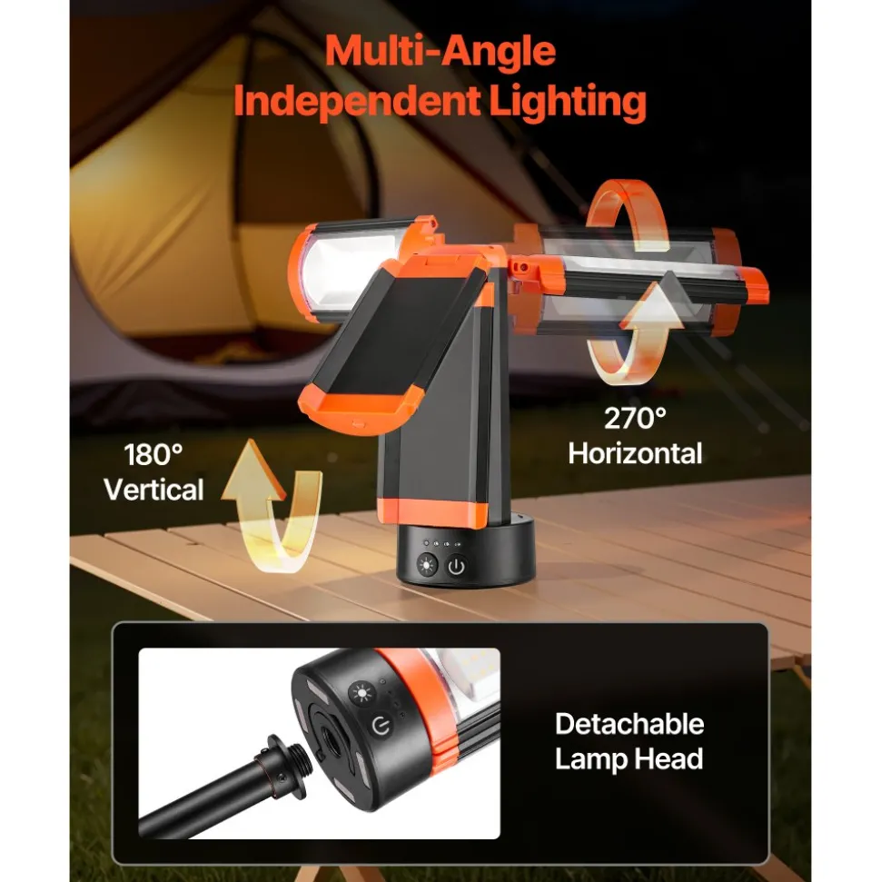 VEVOR LED Work Light with Stand, 13.2Ah, Rechargeable Cordless Camping Light, with 3 Lamp Heads, Detachable Tripod Stand, 2200 Lumens 3000K-6500K Dimmable, Portable Construction Lighting for Job Site