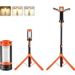 VEVOR LED Work Light with Stand, 13.2Ah, Rechargeable Cordless Camping Light, with 3 Lamp Heads, Detachable Tripod Stand, 2200 Lumens 3000K-6500K Dimmable, Portable Construction Lighting for Job Site