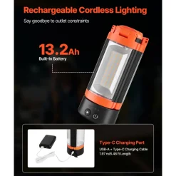 VEVOR LED Work Light with Stand, 13.2Ah, Rechargeable Cordless Camping Light, with 3 Lamp Heads, Detachable Tripod Stand, 2200 Lumens 3000K-6500K Dimmable, Portable Construction Lighting for Job Site