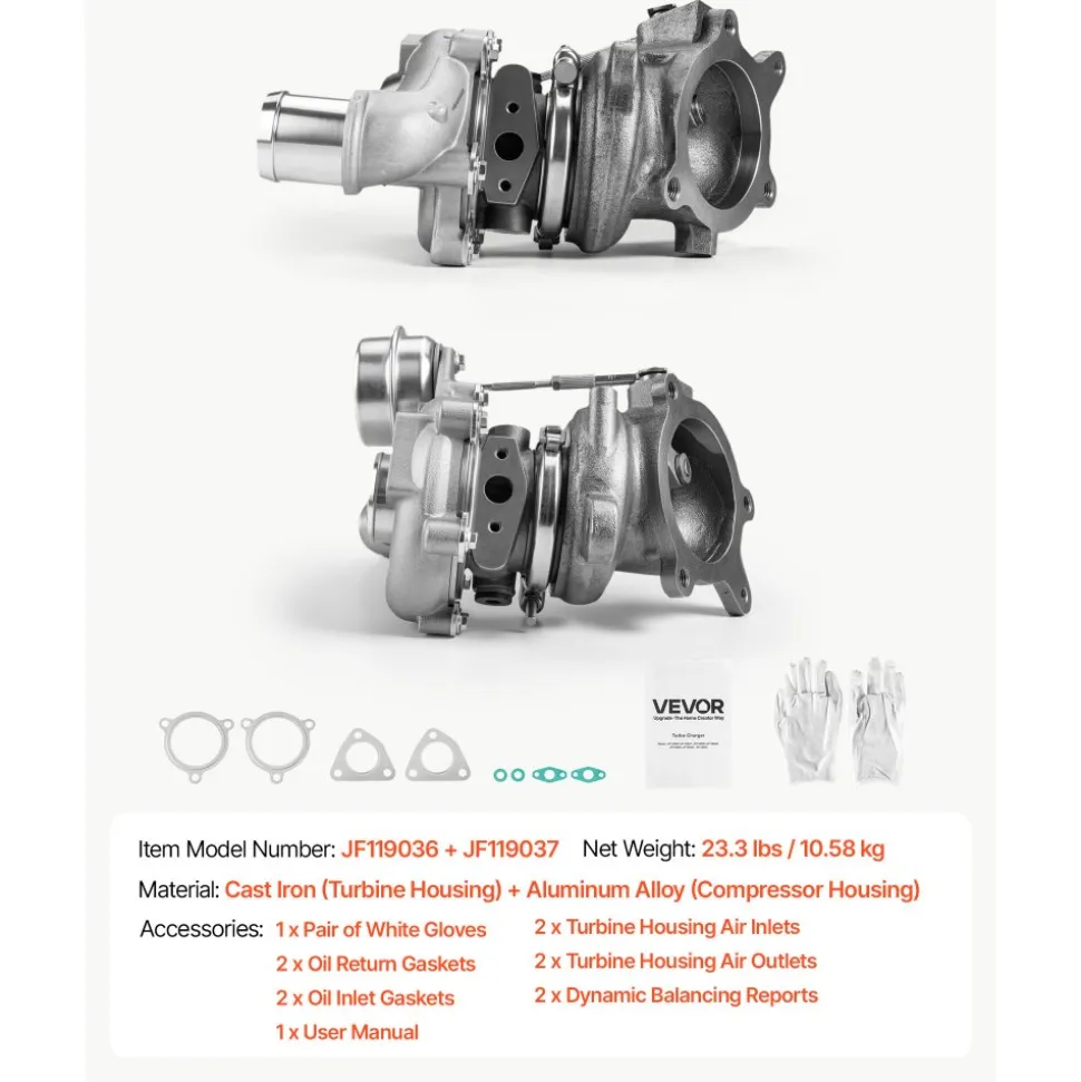 VEVOR Left & Right Twin Turbocharger with Wastegate Actuator, Compatible with 2009-2015 Ford Flex Explorer Sport Taurus SHO 3.5L, 2010-2019 Lincoln MKS MKT 3.5L, Replace# 790317-5006, 790317-0001