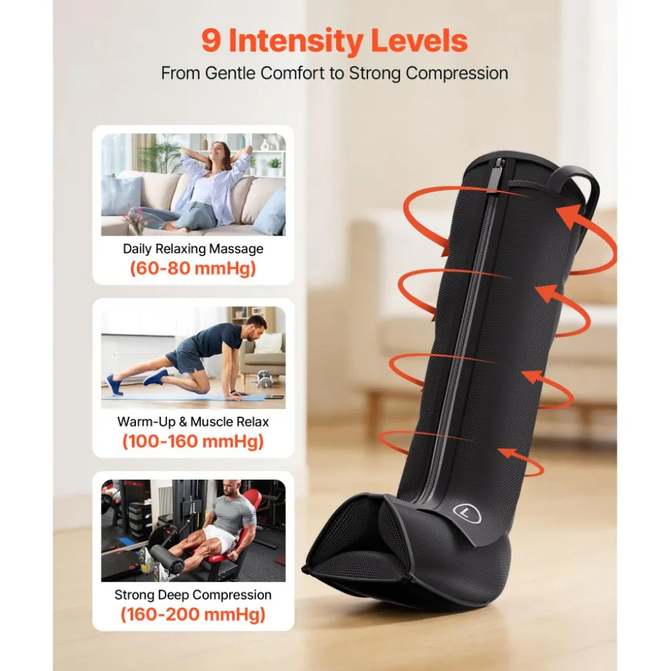 VEVOR Leg Compression Massager 6 Modes Air Compression Full Leg Massager, For Daily Relaxation, 9 Massage Intensities, 360° Coverage, Auto Shut-Off Timer, with Portable Storage Bag and Power Adapter