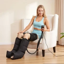 VEVOR Leg Compression Massager 9 Intensities Air Compression Leg Massager, For Daily Relaxation, 6 Massage Modes, 3 Heat Settings, Auto Shut-Off Timer, Adjustable Fit, with Storage Bag and Adapter