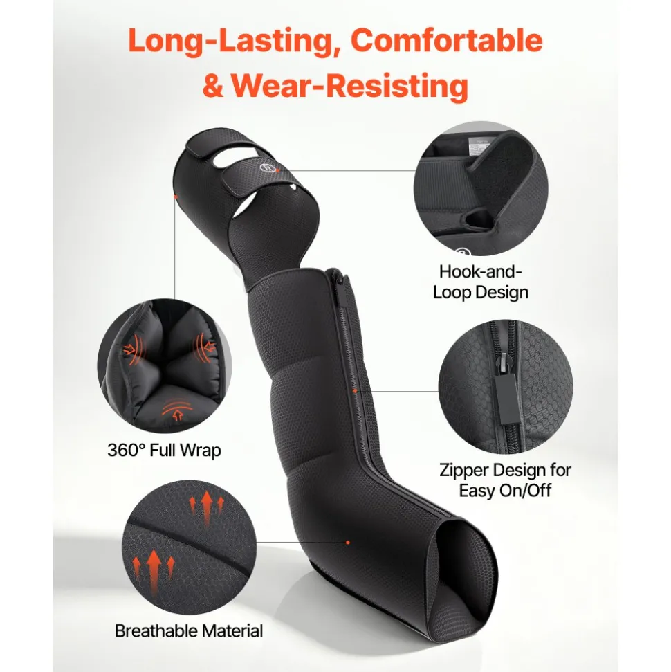 VEVOR Leg Compression Massager 9 Intensities Air Compression Leg Massager, For Daily Relaxation, 6 Massage Modes, 3 Heat Settings, Auto Shut-Off Timer, Adjustable Fit, with Storage Bag and Adapter