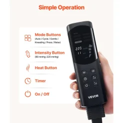VEVOR Leg Compression Massager 9 Intensities Air Compression Leg Massager, For Daily Relaxation, 6 Massage Modes, 3 Heat Settings, Auto Shut-Off Timer, Adjustable Fit, with Storage Bag and Adapter