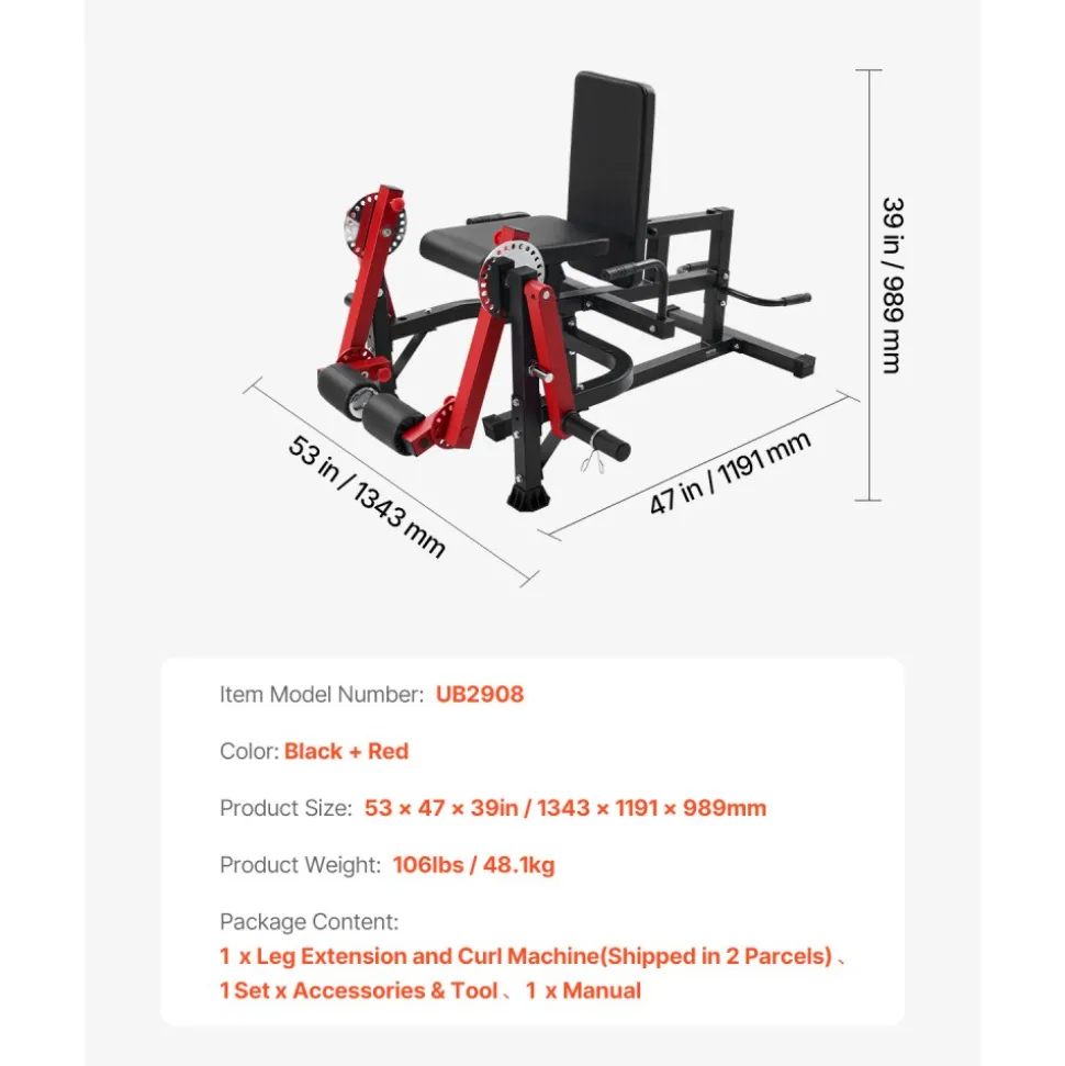 VEVOR Leg Extension and Curl Machine, Seated Leg Rotary Extension for Thigh, Adjustable Lower Body Specialty Exercises Equipment, Heavy Duty Workout Bench for Home Gym, 700 LBS Capacity