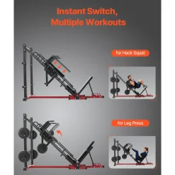 VEVOR Leg Press Hack Squat Machine, Adjustable Leg Press Combo with Linear Bearing and Weight Storage, Lower Body Special for Home Gym, Leg Exercise Equipment for Quads, Hamstring, Glutes, Calve