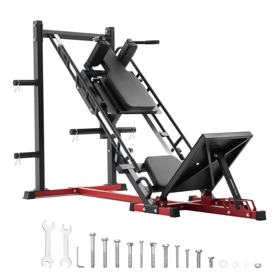 VEVOR Leg Press Hack Squat Machine, Adjustable Leg Press Combo with Linear Bearing and Weight Storage, Lower Body Special for Home Gym, Leg Exercise Equipment for Quads, Hamstring, Glutes, Calve