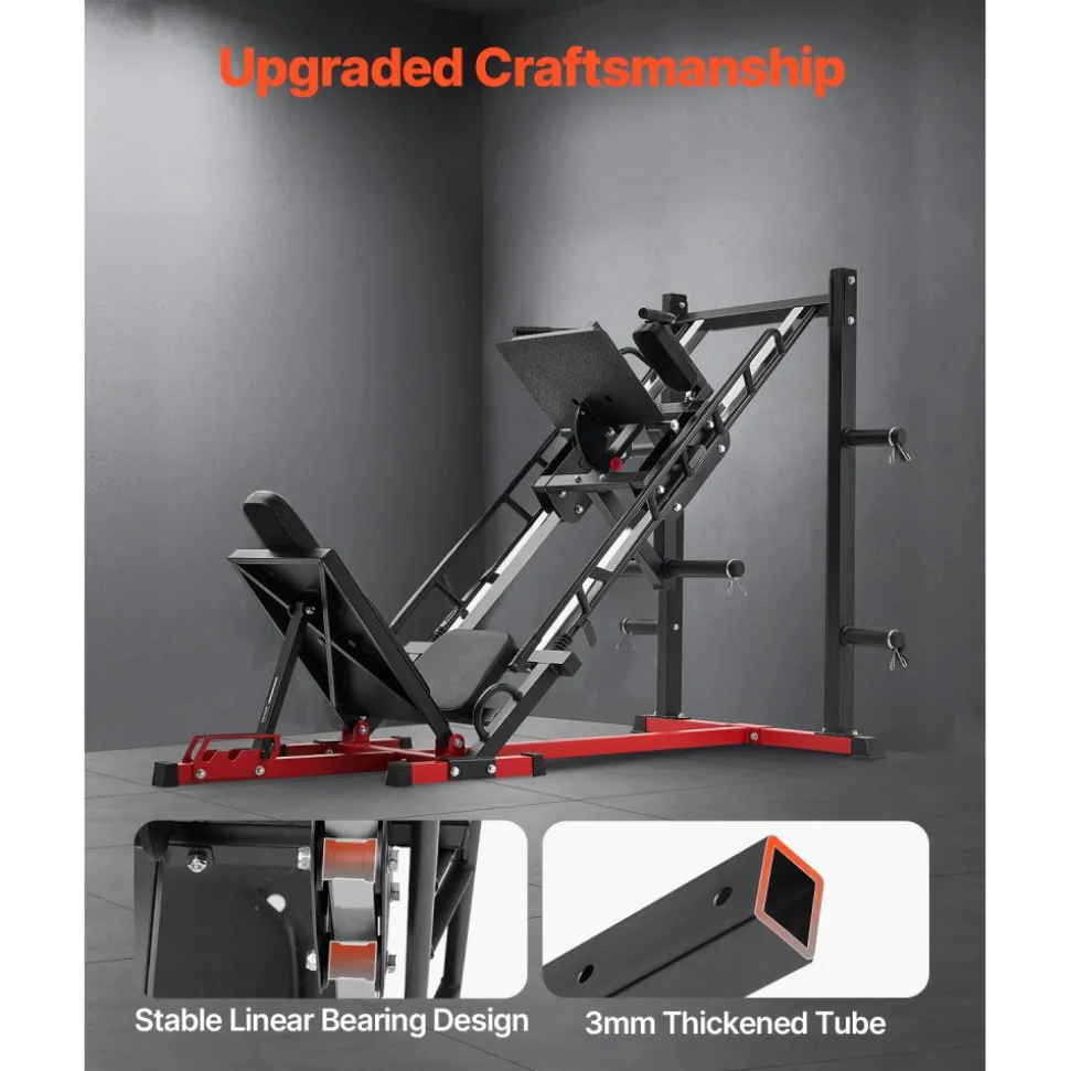 VEVOR Leg Press Hack Squat Machine, Adjustable Leg Press Combo with Linear Bearing and Weight Storage, Lower Body Special for Home Gym, Leg Exercise Equipment for Quads, Hamstring, Glutes, Calve